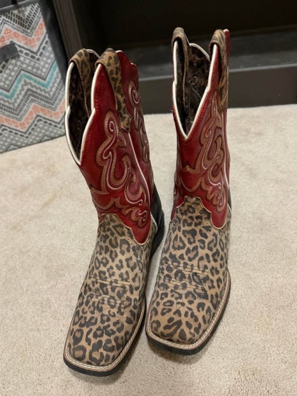 Leopard Print & Red Western Cowgirl Boots